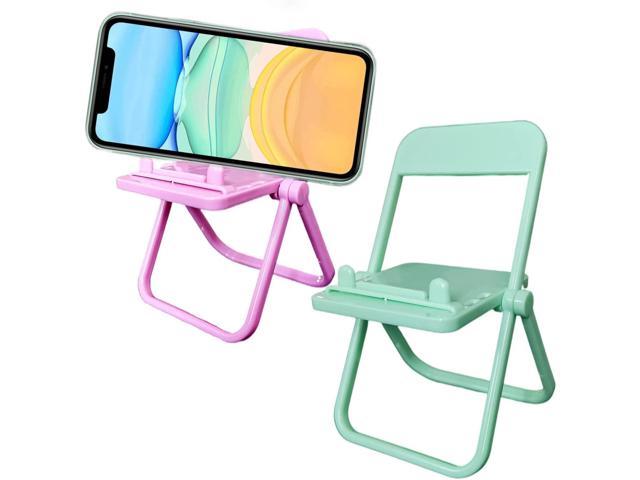2Pcs Mini Chair Shape Cell Phone Holder Car Universal Candy Color Portable Stool Shape Mini Desktop Phone Holder Table Top Decoration Foldable 
