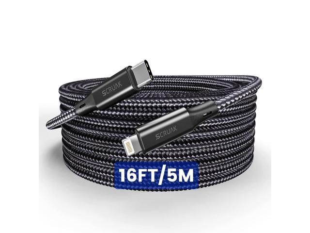 SCRUAK Extra Long iPhone Charger Cord 16Ft, 16 Feet USB C to Lightning Cable  Fast Charging Nylon Braided iPhone Charger Cable for iPhone 13/13 Pro/13  Pro Max/12/11/Max/XS/XR/8, iPad, AirPods Pro 