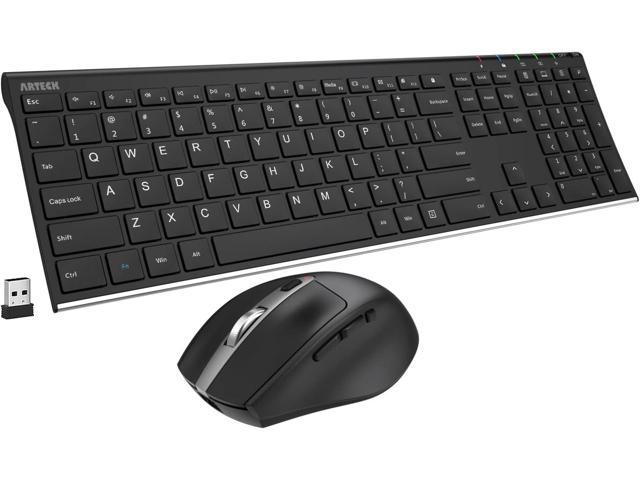 Arteck 2.4G Wireless Keyboard and Mice Combo Ultra Compact Slim Stainless Full Size Keyboard and Ergonomic Mouse for Computer/Desktop/PC/Laptop and Windows 10/8/7 Build in Rechargeable Battery 