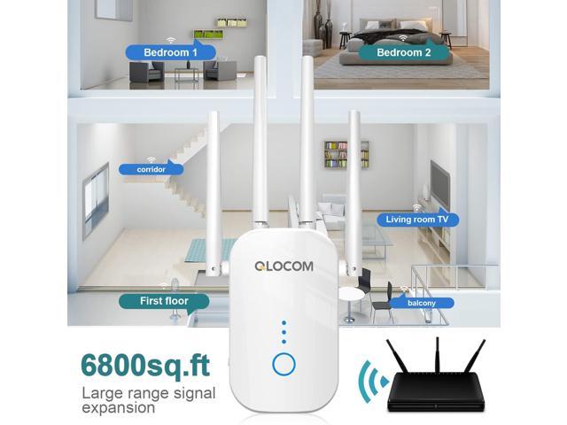 QLOCOM WiFi Extender WiFi Booster 1200Mbps Wireless Signal Booster Internet Range  Booster for Home Dual Band 2.4G & 5GHz, Support Repeater/ Bridge/ AP/  Client/ Router Modes 