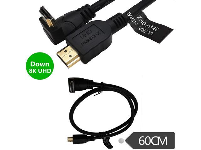8K HDMI 2.1 Cable 6feet,8K HDMI 48gbps 90 Degree Left Angle HDMI Male to Male HDMI 2.1 Cable with 8K 60Hz Video and 3D HDR for TV/Xbox /PS4 /PS5(60cm) Down Angle