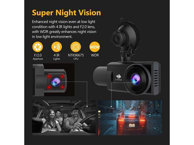 Z-EDGE Z3Pro WiFi Dash Cam Front and Inside, 2K+1080P Front and Inside ...