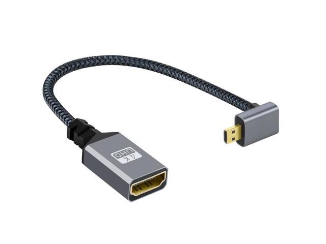 Cavo Prolunga Micro HDMI Tipo-D Maschio 90° A HDMI Femmina - 4K 60Hz - Nylon Intrecciato - Per Fotocamera, DV, Laptop