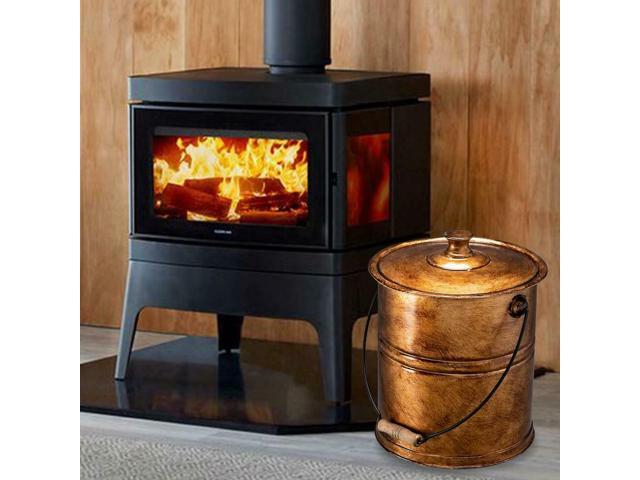 Home Fireplace Ash Steel Bucket Coal W Lid Cover Wood Burning Pellet Stove Tool Newegg Com