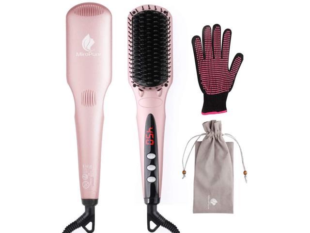 Photo 1 of Enhanced Hair Straightener Heat Brush by MiroPure, 2-in-1 Ceramic Ionic Straightening Brush, Hot Comb with Anti-Scald Feature, Auto Temperature Lock & Auto-Off Function (Pink)