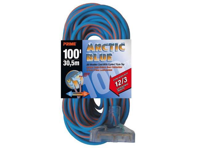 Sayal Lt630835 - Extension Cord 3/12 100ft Blue Sjeow Triple Tap All-Weather 15a