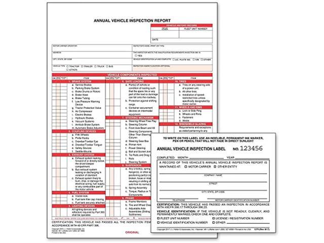 3-ply and Mylar Label Kit Annual Vehicle Inspection Report 20 Sets 