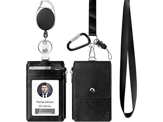 1 Long 1 Wide Total 2 Leather ID Card Badge Holder Pouch With Neck Strap NEW 
