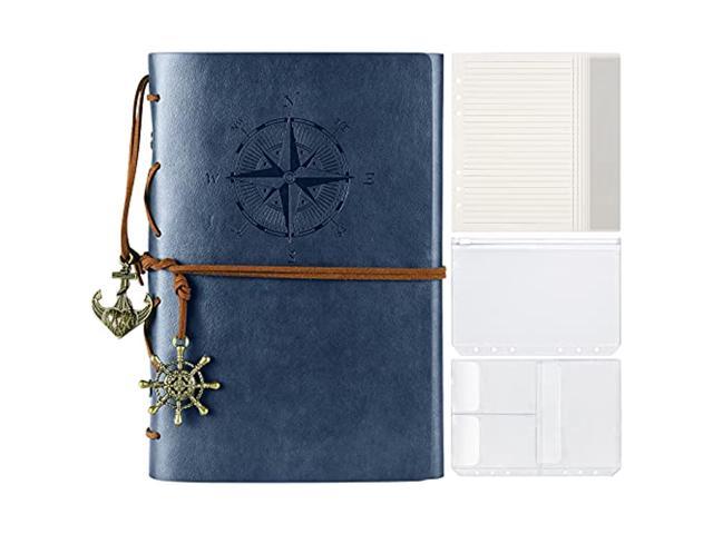 Leather Writing Journal, Refillable Notebook with Lined Pages Vintage Travelers Notebook, Gift for Men and Women 9.1 x 6.5inch（A5, Blue 