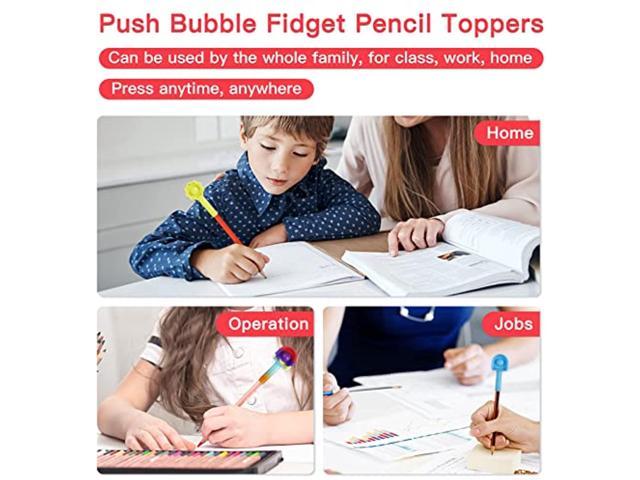 Stress Relief Sensory Toy Fidget Pencil Toppers Pack Push Bubble Fidget  Toys, Pencil Cap Popper Toy For Kids & Adults Anxiety Autism