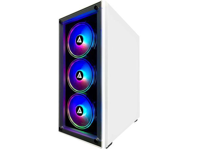 Apevia Genesis-WH Mid Tower Gaming Case with 2 x Tempered Glass Panel, Top  USB3.0/USB2.0/Audio Ports, 4 x RGB Fans, White Frame