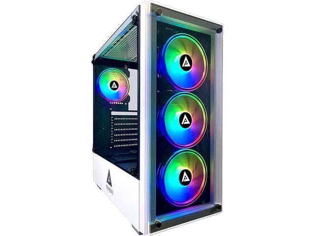 White Frame 4 x Phoenix RGB Fans Top USB3.0/USB2.0/Audio Ports Apevia Aura-P-WH Mid Tower Gaming Case with 2 x Full-Size Tempered Glass Panel 