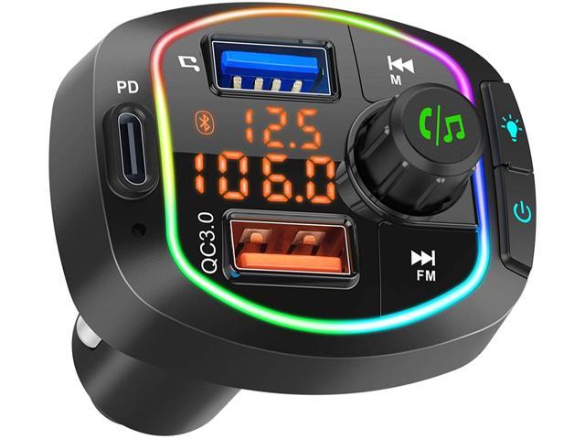 Siri Google Assistant Hi-Fi Music Bluetooth FM Transmitter for Car Hands-Free Calls Aux Out RGB Backlit PD 20W & QC3.0 Wireless Bluetooth FM Radio Adapter Music Player /Car Kit for Quick Charge 