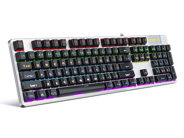 KITCOM Mechanical Gaming USB Wired Keyboard with Linear/Quiet-Red Switch Fast Actuation, Rainbow LED Backlit Double-Shot Keycaps 104 Keys Full Size Computer Laptop Keyboard for Windows PC/MAC Gamers