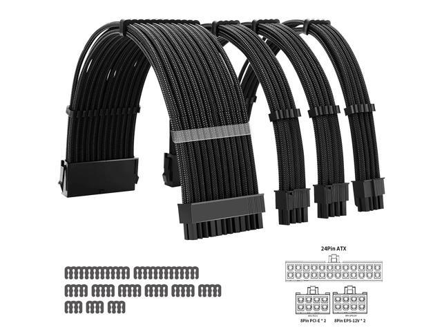 PSU Cable Extensions 18AWG Black Sleeved Braided Cable Wire Kit/Set with Combs for ATX Modular Power Supply Gaming PC Build Customization Cable Mod /24P/8P (4+4) CPU/Dual 8P(6+2) GPU (KITCOM 4 Pack)