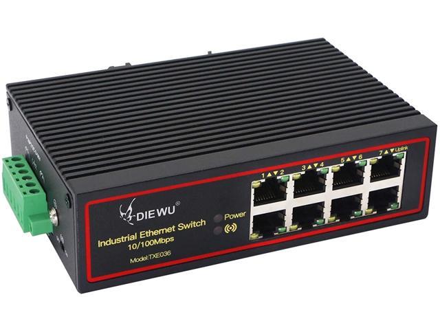 10/100M Network Switch Support IEEE802.3 CERRXIAN Industrial 8 Port Ethernet Switch DIN-Rail Transmission Distance 820.2ft（8Port 