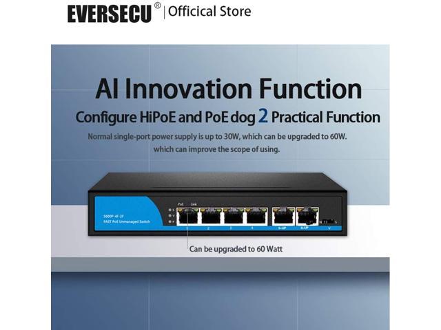 EVERSECU Ai PoE Switch 65W 6 Port Ethernet Switch integrates PoE 