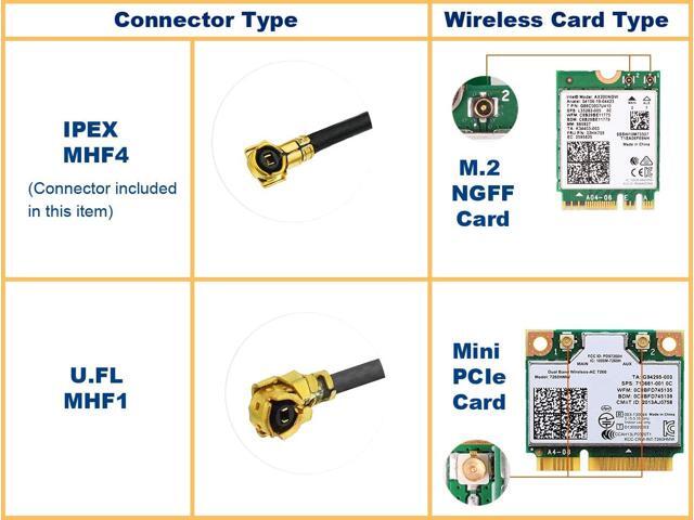 Eightwood WiFi Antenna 6dBi 2.4GHz 5GHz Dual Band RP-SMA Male Antenna with MHF4 to RP-SMA Female Pigtail Cable 6 inch 2-Pack for PC Desktop M.2 NGFF Wireless AC Network Card