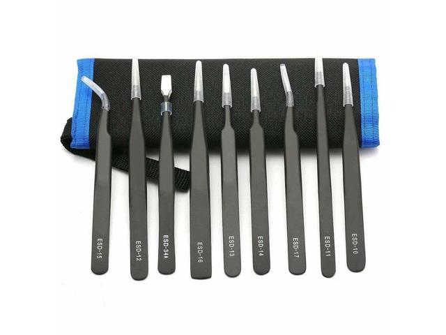 10 Pcs Precision ESD Anti-Static Repair Stainless Steel Tweezers Set Kit Tools