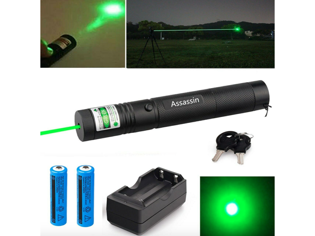 2PCS 900Miles Beam 532nm Green Laser Pointer Pen+Star Cap+18650 Battery+Charger 