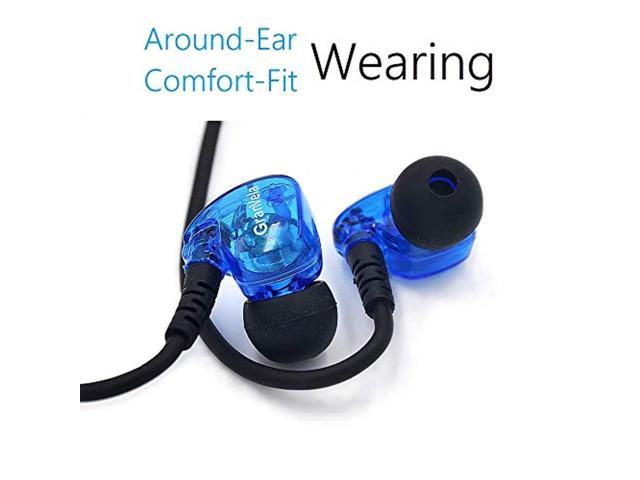 Blue Granvela GV1 HD Classic Sports Earphones IPX5 Waterproof Running Earbuds Wired with Mic Memory Wire Earhook and Clip 