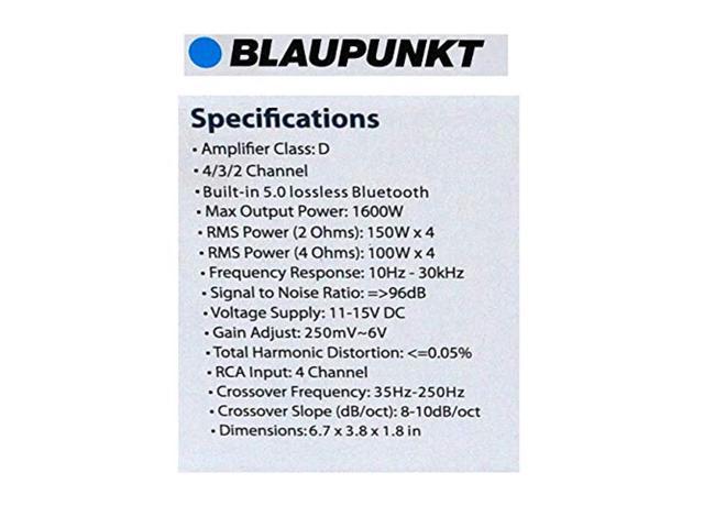 Blaupunkt AMP1804BT Car Audio 4-Channel Class D Amplifier 1600W with Bluetooth Full Range Amp.