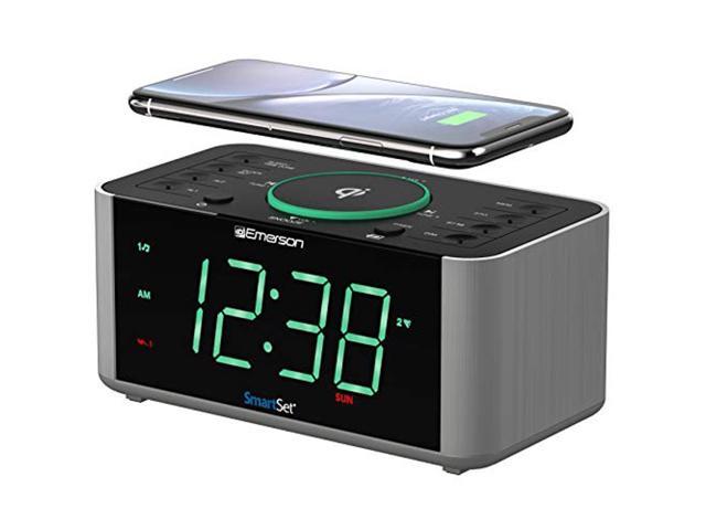 Emerson Alarm Clock Radio and QI Wireless Phone Charger with Bluetooth,  Compatible with iPhone XS Max/XR/XS/X/8/Plus, 10W Galaxy S10/Plus/S10E/S9,  All Qi Compatible Phones, ER100202 - Newegg.com
