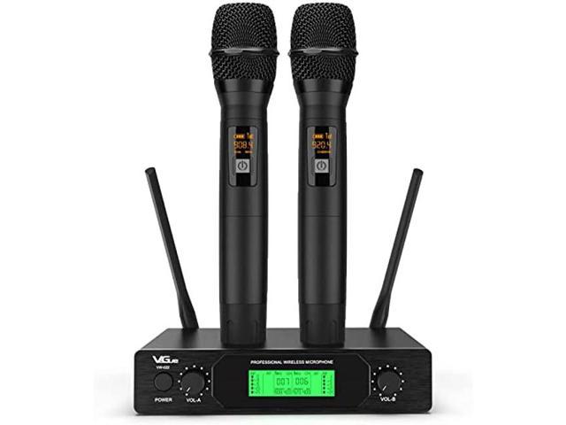 DJ UHF Wireless Microphone VeGue Metal Professional Dual Channel Handheld Dynamic Mic System VW-022 Meeting for Karaoke Party Home KTV Set Wedding Church 200ft Outdoor Events 