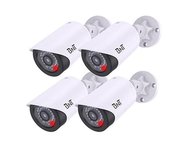 Solar Powered Dummy Security Camera Simulated Surveillance System with Light Sensor and LED Light for Home and Businesses Security Indoor/Outdoor Fake Security Camera 4Pack, Black 
