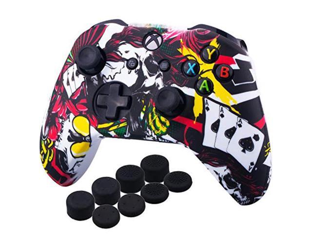 Flowers YoRHa Printing Rubber Silicone Cover Skin Case for Xbox One S/X Controller x 1 With PRO Thumb Grips x 8 
