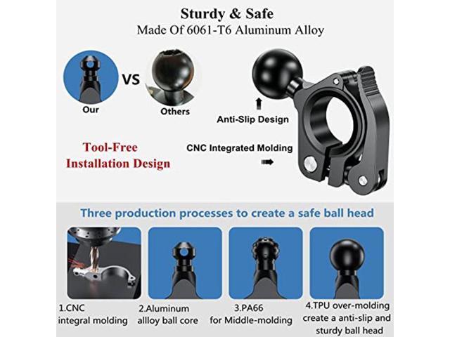 Tool-Free Install Handlebar Ball Mount Compatible with RAM Mounts 1 Inch Ball Socket Cell Phone Holder BRCOVAN Aluminum Alloy 1'' Ball Mount Fit for Handlebars 0.5'' to 1.26'' in Diameter 
