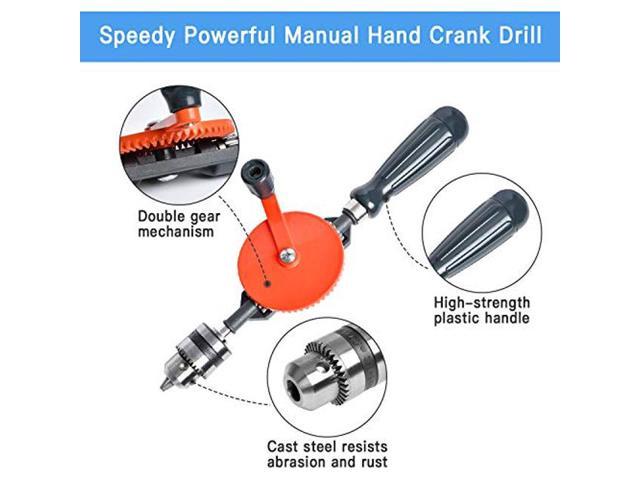 Hand Drill Akamino Powerful and Speedy Manual Hand Drill With Anti Slip Handle and S/S cast 5 Pieces Jaw Chucks for Wood Plastic Acrylic 