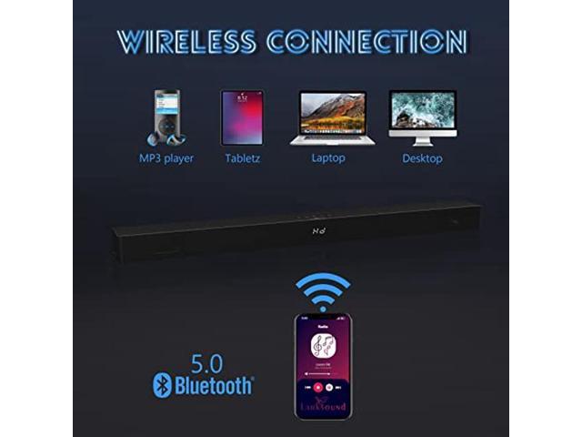 Opt HDMI/Optical/Aux/USB Connection Sourroud Sound Soundbar Bluetooth Speaker Larksound Soundbar with Subwoofer 2.1 CH Home Audio Sound Bar TV Speaker Wall Mountable 