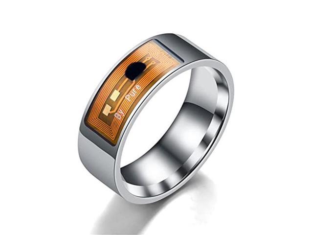 Fashionable NFC Mobile Phone tag Smart Ring Stainless Steel 8 mm Wide Smart Wearable Ring Smart Couple Ring US Code 6-14 6, Transparent 