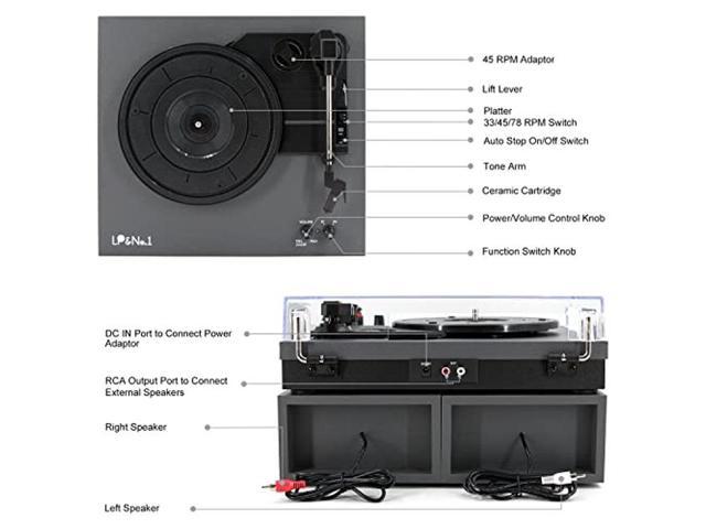 LP&No.1 Wireless Record Player with Stereo Speakers, 3-Speed Belt-Drive  Turntable for Vinyl Records with Wireless Playback and Auto-Stop(Black  Wood) : : Electronics