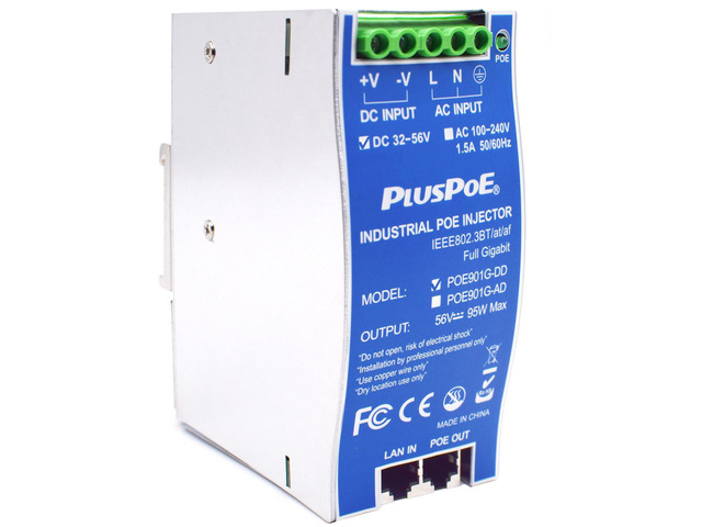 Industrial Gigabit PoE++ Injector, 95W IEEE 802.3BT / 802.3at / 802.3af ...