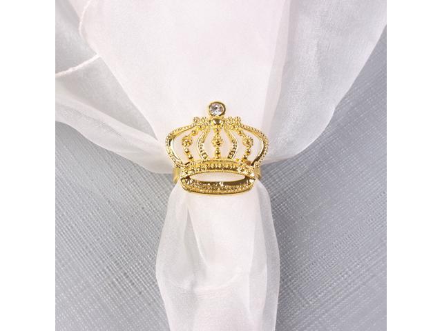 4pcs Golden Fashion Napkin Rings Sparkling Rhinestone Napkin Buckles Crown Shape 