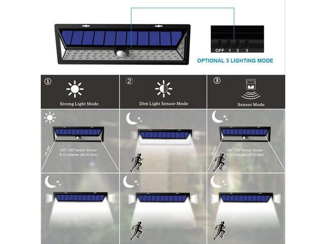 Ochine 66 LED Solar PIR Wall Light 3 Modes Motion Sensor Outdoor Garden Security Lamp(2pcs)