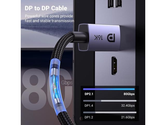 UGREEN 16K Displayport Cable 1M, Displayport 2.1 80Gbps,  16K@60Hz,8K@120Hz,4K@240Hz/144Hz/165Hz for Gaming, DP Cable Braided  HDR,ARC,G-Sync,Free-Sync for Gaming Monitor,PC,Graphics Card, DP 16K 1Meter