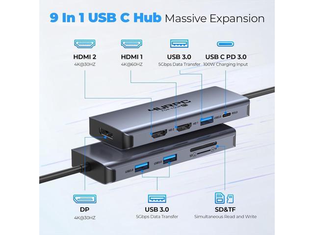 USB C Docking Station, 16 in 1 USB C Hub Multiport Adapter with Dual 4K  HDMI/DisplayPort/7 USB Ports/100W PD/Audio/SD/TF/Ethernet, Triple Display  Laptop Docking Station for MacBook & Windows Laptops. 