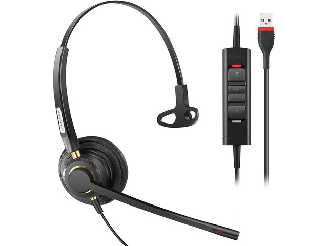 USB Headset with Microphone Noise Cancelling & Audio Controls Single ...