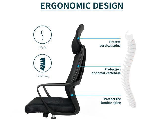 Gias Ergonomic High Back Mesh Office Chair With Adjustable Headrest Fixed Armrest Lumbar Support Thick Seat Cushion Swivel Computer Task Chair Black Newegg Com