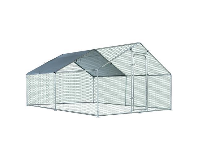 GIAS Large Galvanized Metal Chicken Run Cage Coop with Cover Walk-In Pen Perfect for Outdoor Backyard Use - 13.1'L x 9.8'W x 6.5'H