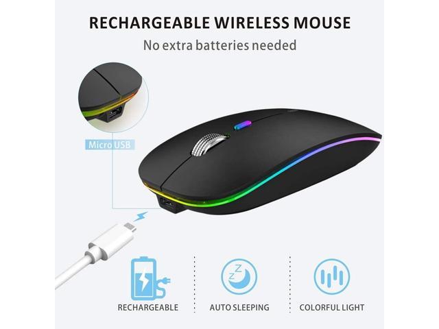 LED Wireless Mouse, Uiosmuph G12 Slim Rechargeable Wireless Silent Mouse,  2.4G Portable USB Optical Wireless Computer Mice with USB Receiver and Type  C Adapter (Matte Black) 