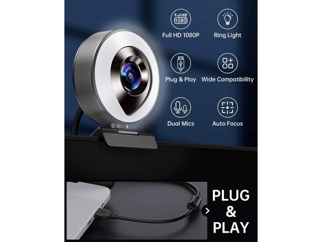 Plug and Play Webkamera 3-stufige Helligkeit und 2-farbiges Licht Webcam Cover Slide Streaming Webcam für Zoom Skype YouTube Facebook 2021 CASECUBE 2K Ultra HD Webcam mit Mikrofon und Ringlicht 