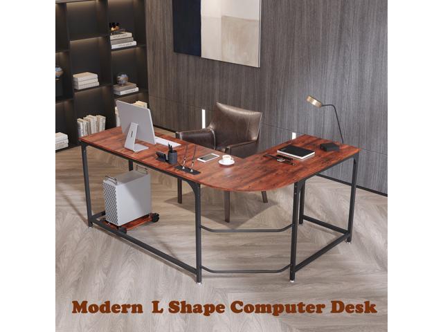 66 Modern L Shaped Desk Home Office Computer Gaming Large Workstation With Round Corner And Cpu Stand Sandalwood Newegg Com 66 Modern L Shaped Desk Home Office, Large Round Computer Table