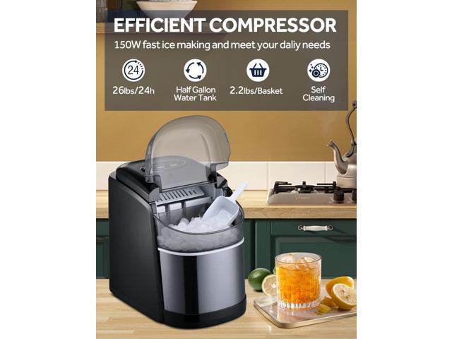  Ice Makers Countertop, Portable Ice Maker, 26lbs/24Hrs 9 Bullet  Ice Cubes Ready in 7 Mins, Self-Cleaning Function, L&S Size, with Ice Scoop  and Basket, Perfect for Party, Silver : Appliances