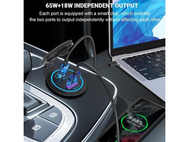 83W 12V USB Outlet Laptop Charger: Newest 2 Pack 65W USB-C PD3.0 and 18W QC3 .0 Multi Car USB Port 12V Socket Waterproof with Power Switch for Car Boat  Marine Bus Truck Golf