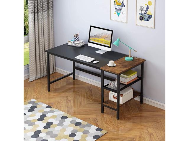 Erommy 62 inch Industrial Computer Desk with Storage Shelves, Modern Sturdy Writing Desk, PC Table with Grid Drawer, Home Office Desk Workstation for Home Office