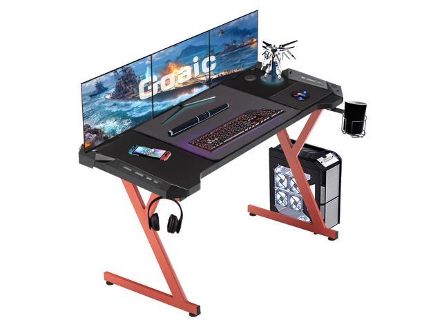 Goaic Gaming Desk 47 Inch Racing Style PC Gaming Table, Ergonomic Gaming Computer Desk with Carbon Fiber Surface Gamer Desk, Home Game Office Desk with Free Mouse Pad, Cup Holder & Headphone Hook